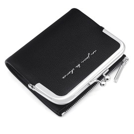 GOUNNU Women's PU Leather Wallet Small and Short Format Women's Purse with Multiple Compartments, Mini Wallet Women with 8 Card Slots and Zip Coin Compartment, black, Modern
