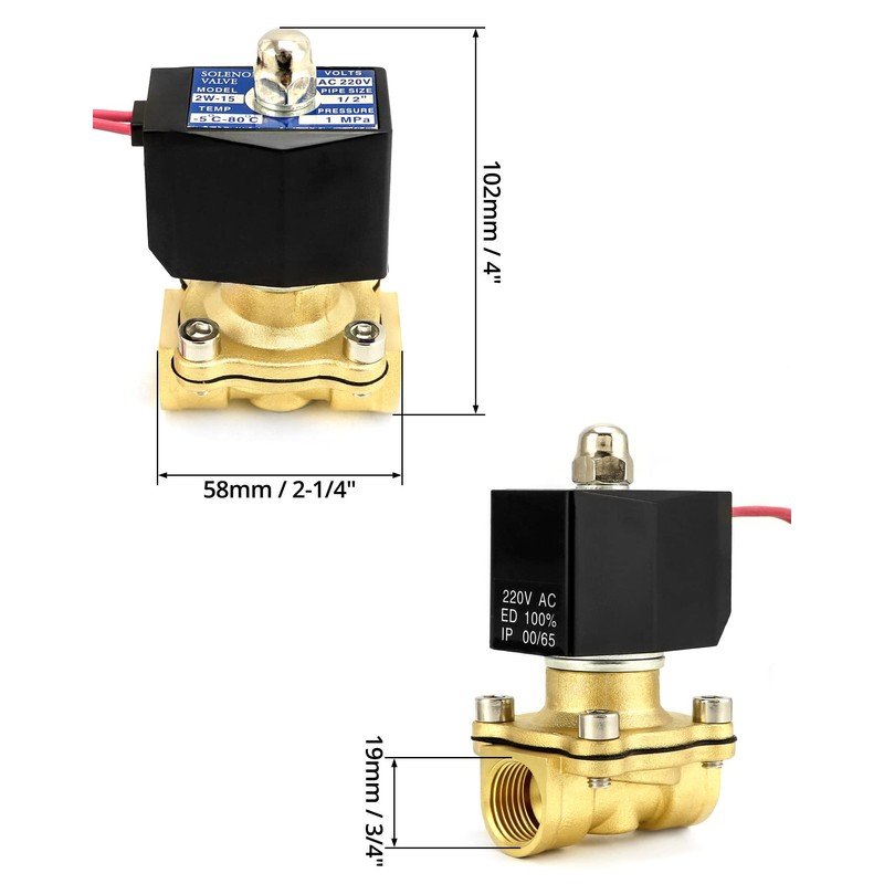 QWORK® Solenoid Valve 220 V, 1/2 Inch, Brass, for Water,
