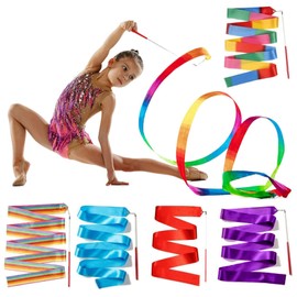 LOMSUXA Pack of 5 Dance Streamers - Gymnastics Band with Rod - Bands for Gymnastics - Flashing Gymnastics Band for Children - Soft Silk Ribbon for Artistic Dance and Fitness - Dance Band - Length 2 m