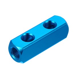 PATIKIL Air Manifold, 2 Way 5 Port PT 1/4" Aluminum Air Hose Inline Manifold Block Splitter Pneumatic Air Compressor Distribution Fitting, Blue