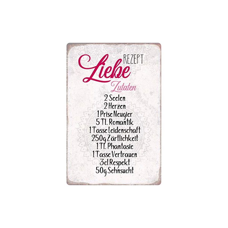 Schatzmix Tin Sign with Saying Recipe Love Ingredients Soul Metal