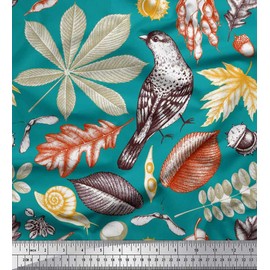 Soimoi Poly Crepe Fabric Bird & Leaves Print Fabric by The Yard 52 Inch Wide