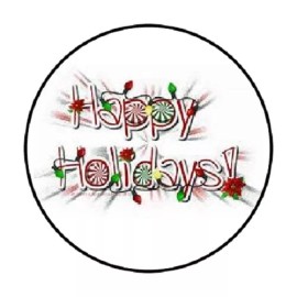 Homemade 48  PEPPERMINT HAPPY HOLIDAYS.  ENVELOPE SEALS LABELS STICKERS 1.2" ROUND