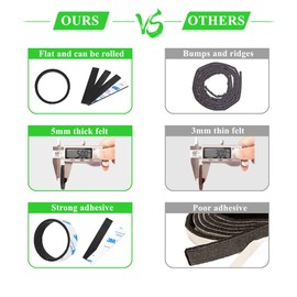 Felt Strips 10Pieces Pack 1x 6 Inches Self Adhesive Black Furniture Felt Strips Anti Scratch Heavy Duty 5mm Thick Floor Protector for Rocking Chair for Hardwood Floor