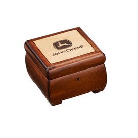 John Deere Wooden Box Chest with Key Engraved Logo - Handcrafted