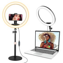 Sensyne 12” Desk Ring Light with Stand & Phone Holder for Computer, LED Selfie Ring Light for Phone Photography, Webcam Light for Laptop/Video Conference Lighting/Makeup/Live Streaming, Black