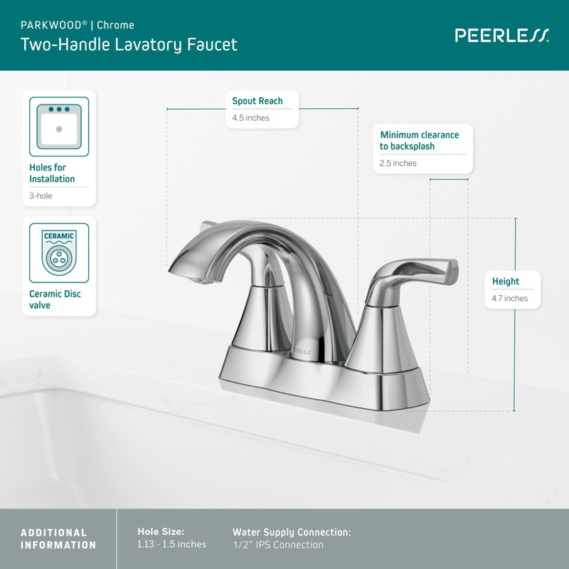 Peerless P2535LF Parkwood Two Handle Lavatory Faucet Centerset, Chrome