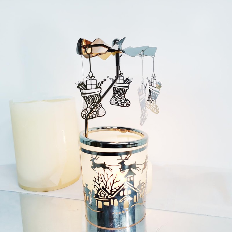 kingnero Carousel Candle Rotary Candle Holder Spinning Candleholder Metal Tea