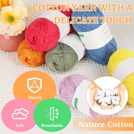Coopay Crochet Yarn for Crocheting, 3 Pack of 50g/1.76oz - Cotton Yarns - 54 Yards - Baby Yarn for Crocheting and Knitting, Perfect for Infant Hat & Mittens Clothes, Blankets, Muticolor