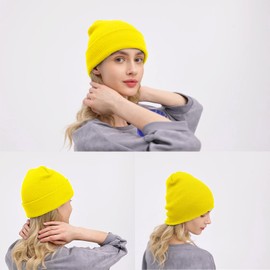 ZOORON Beanie for Women Men Winter Hats Unisex Cuffed Plain Skull Knit Hat Soft Warm Fisherman Beanies Yellow