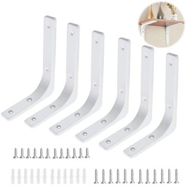 SAMSYOKI Pack of 6 Shelf Brackets Metal White Shelf Brackets Angle Bracket Wall Mounting Heavy Duty Shelf Brackets with Screws 90 Degree Shelf Holder for Bookshelves Storage Shelf Kitchen 150 x 125 mm