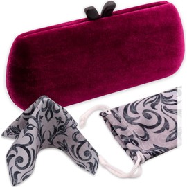 MyEyeglassCase Chic Glasses Case - Hard Eyeglasses Case with Handle - Cute Small Sunglass Case Holder with Microfiber Pouch & Cloth - Hard Shell Sunglasses Holder for Women (AS461 Velvet Wine)