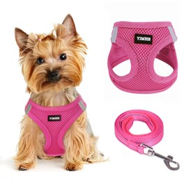 Dog Harness for Small Dogs and Leash Set, Honeycomb Grid, Reflective Lightweight Harness & Anti-Twist Pet Lead (Multi Color, Size: XS-S-M) (S, Rose red)