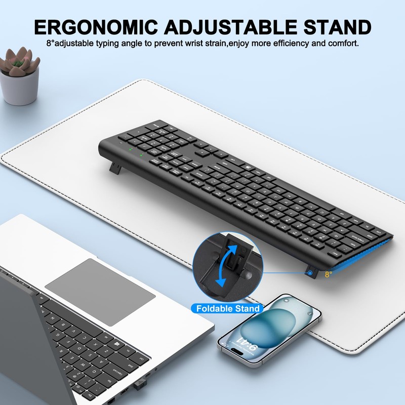 EDJO Wireless Keyboard, 2.4G Full-Sized Cordless USB Silent Computer Keyboard,
