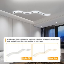 OUKANING Modern Wave Pendant Ceiling Light with Remote, LED Dimmable Acrylic Chandelier Fixture, Belt Wavy Drop Hanging Lamp, L 39.37" x W 4.72 ", Wire Lenght Adjustable 47.24 "