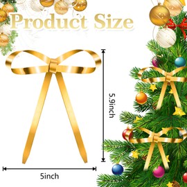 20 Pcs Christmas Metal Bow Ornaments with Clip, 5 x 6 Inch Christmas Bows Door Garland Decor Vintage Wreath Bow for Tree, Wreath, Gift Wrapping (20, Gold)