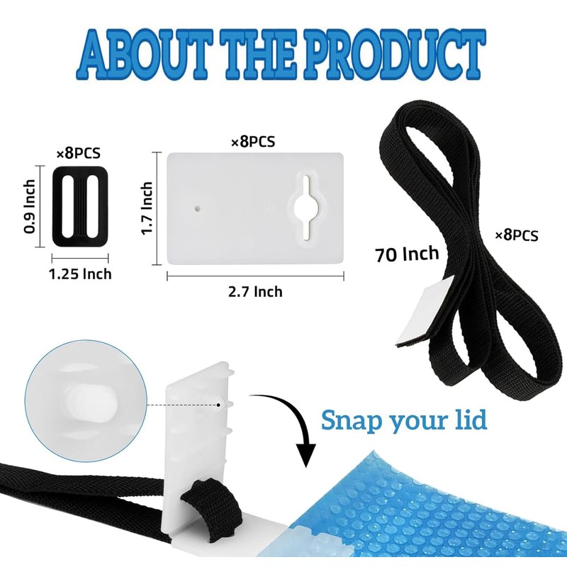 IONPSHG 8Set Pool Solar Cover Reel Attachment Kit Pool Solar
