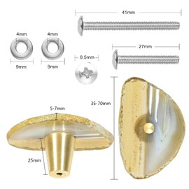 KYEYGWO Natural Color Agate Slice Cabinet Knobs, Set of 2 Decorative Drawer Pull Handles for Dresser Wardrobe Cupboard
