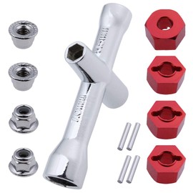 HobbyPark Aluminum 12mm Hex Wheel Hubs Adapters & M4 Flanged Lock Nuts for Traxxas 1/10 Slash 4X4 Stampede 4WD RC Car,Replace Part 1654 (Red)