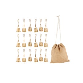 Deco 79 Metal Indoor Outdoor Decorative Bells Vintage Rustic Meditation Bell with Brown Jute Rope and Canvas Drawstring Tote, Set of 18 Cow Bell8 2" W, 3" H, Gold
