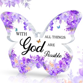 Purple Office Supplies Butterfly Acrylic Desk Decor for Women, Inspirational Christian Gifts with Bible Verse, Purple Desk Accessories, Religious Butterfly Home Decoration Birthday Gift
