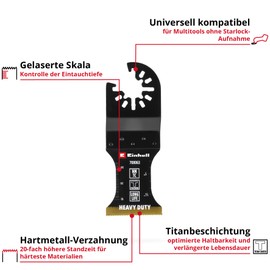 Original Einhell Plunge Saw Blade with Titanium Coated Carbide Teeth (35 mm Width, 41 mm Immersion Depth, PTFE Finishing, Bi-Metal, Quick Change Function)