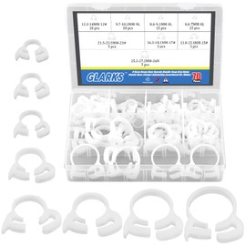 Glarks 70Pcs 8 Size Heavy Duty White Double Gripping Nylon Hose Clamps Set, 6.6-27.2mm Plastic Snap Ratcheting Clamps Assortment Kit (White 70Pcs)