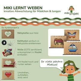 mikiprojekt® Loom Frame for Children from 5 Years with Simple Instructions for Safe Success I Developmental Weaving for Children with Safe Biomaterial I Complete Set Loom Frame Children