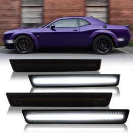 DERMOKA - Luces LED laterales blancas para luces de estacionamiento para Dodge Challenger 2015-2023, 4 unidades, lente ahumada