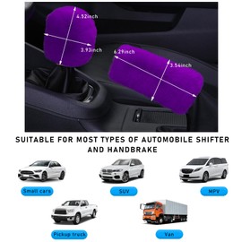 Sylvil 2 PCS Fluffy Gear Shift Knob Cover, Thicken Soft Plush Car Handbrake Cover, Furry Hand Brake and Shift Knob Protector, Universal Manual Vehicle Interior Accessories for Winter (Purple)