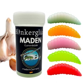 Blinkerglück Art Maggots - 12 x 3cm Soft Maggots with Garlic Flavour in Resealable Tin (Colour Mix)
