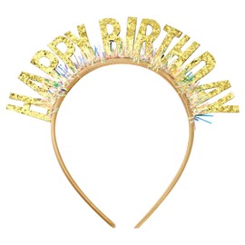 BOXOB Geburtstags-Stirnband, 10,4 cm Happy Birthday-Kopfbedeckung Glitzerndes Geburtstags-Haarband Happy Birthday-Party-Krone Feier-Dekorationen Geschenk für Frauen und Mädchen (Gold)