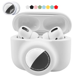 Funda protectora 2 en 1 compatible con Airpods Pro y Airtag Case Combo Set, soporte de silicona para rastreador GPS, suave a prueba de golpes, antiarañazos y pérdida (blanco)