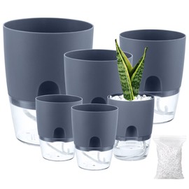 Planterhoma Self Watering Pots for Indoor Plants, 6 Pack, 3.2/4/6 Inch, Grey