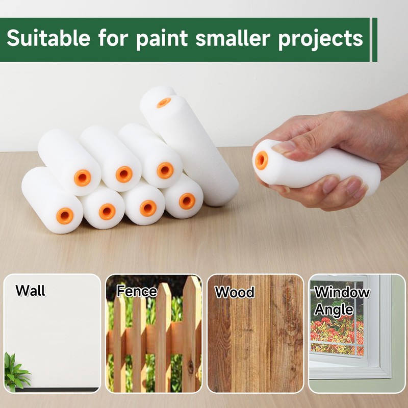VOOMEY Mini Paint Roller,Small Paint Roller,4-Inch Foam Paint Roller with