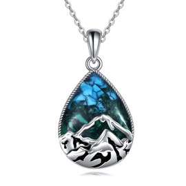 URONE Mountain Necklace 925 Sterling Silver Mountain Range Pendant Necklace Turquoise Malachite Nature Jewelry Gift for Women Mom