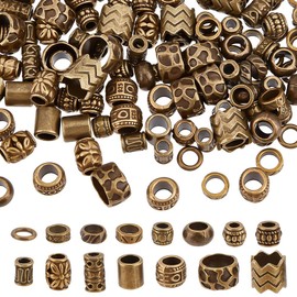 NBEADS 150 abalorio espaciadoras de 15 estilos, aleación bronce antiguo, 4 a 10 mm, para trenzas y joyería