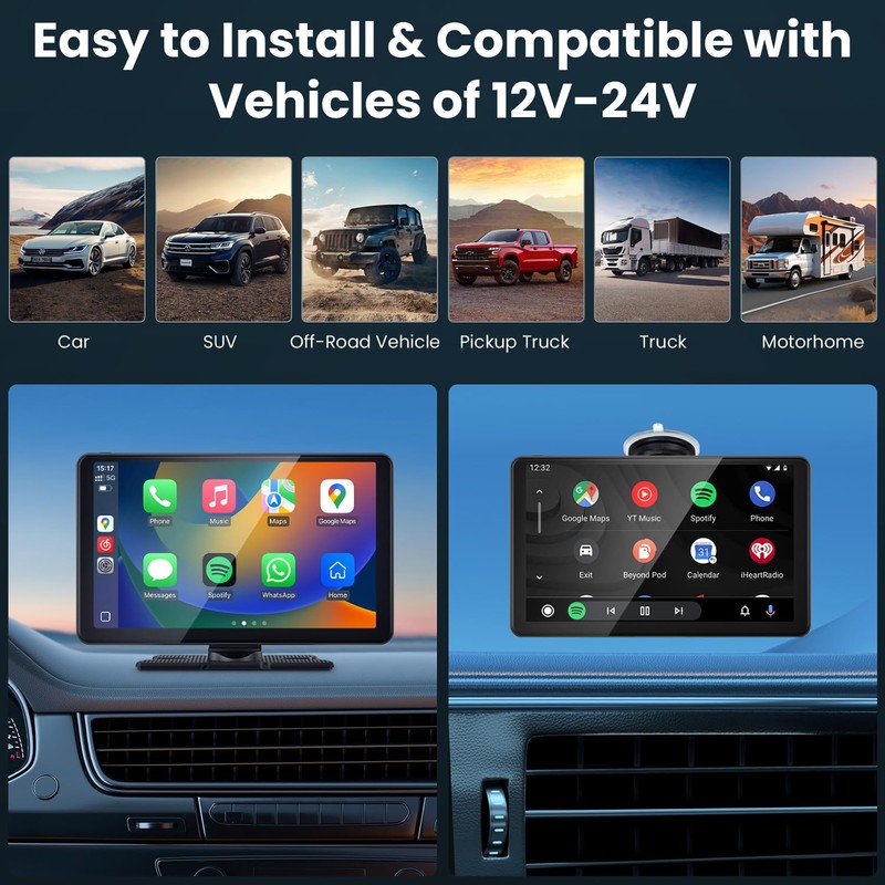 Compatible Wireless Apple CarPlay Android Auto Screen for Car, 2K