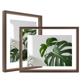 Egofine 9x12 Floating Frames Set of 2, Double Plexiglass Picture Frame, Made of Solid Wood Display Any Size Photo up to 9x12, Wall Mount or Tabletop Standing, Brown
