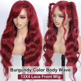 JuneMet 22 Inch Burgundy Body Wave13x4 HD Lace Front Human Hair Wig Glueless Human Hair 99j Red Brazilian Wear and Go Glueless Wig For Black Women with Baby Hair Pre Plucked Hair Wigs