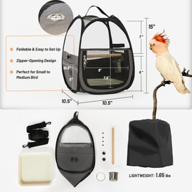 Bird Carrier for Travel with Clear Windows, Breathable Safe Fabric, Lightweight Small Bird Cage with Tray, Stand and Feeder, Portable Pet Bag for Parrot, Vet Visit, Outdoor, Small Animals
