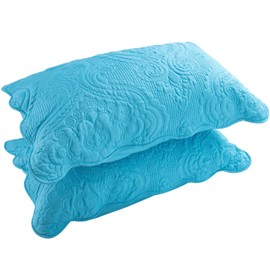 BOSOWOS Quilted Pillow Shams Set of 2, Decorative Microfiber Standard Bed Pillow Shams, Soft Breathable Pillow Covers with Envelope Closure (Blue, 2Pcs:20 x 26inch)