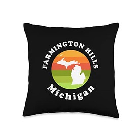 Farmington Hills Michigan Vacation Souvenirs Farmington Hills Michigan Outdoors Sunrise MI Vacation Throw Pillow, 16x16, Multicolor