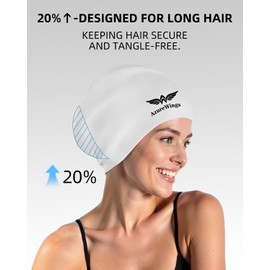 AzureWings Large Swim Cap for Women Men, Swimming Caps for Long Hair Adults Youths,Silicone Swim Hats Bathing Caps to Keep Hair Dry (White-L)
