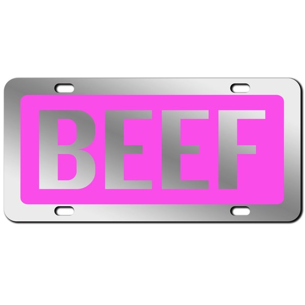 JASS GRAPHIX Pink Beef License Plate Mirror Acrylic Car Tag - Available in Several Colors. Perfect for Cattle Farmers