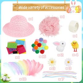 SULOLI Easter Bonnet Decorations Kit,Easter Hats to Decorate Make Your Own Easter Bonnet Easter Bonnet Hat for Kids Easter Bonnet Making Kit for Girls(Pink)