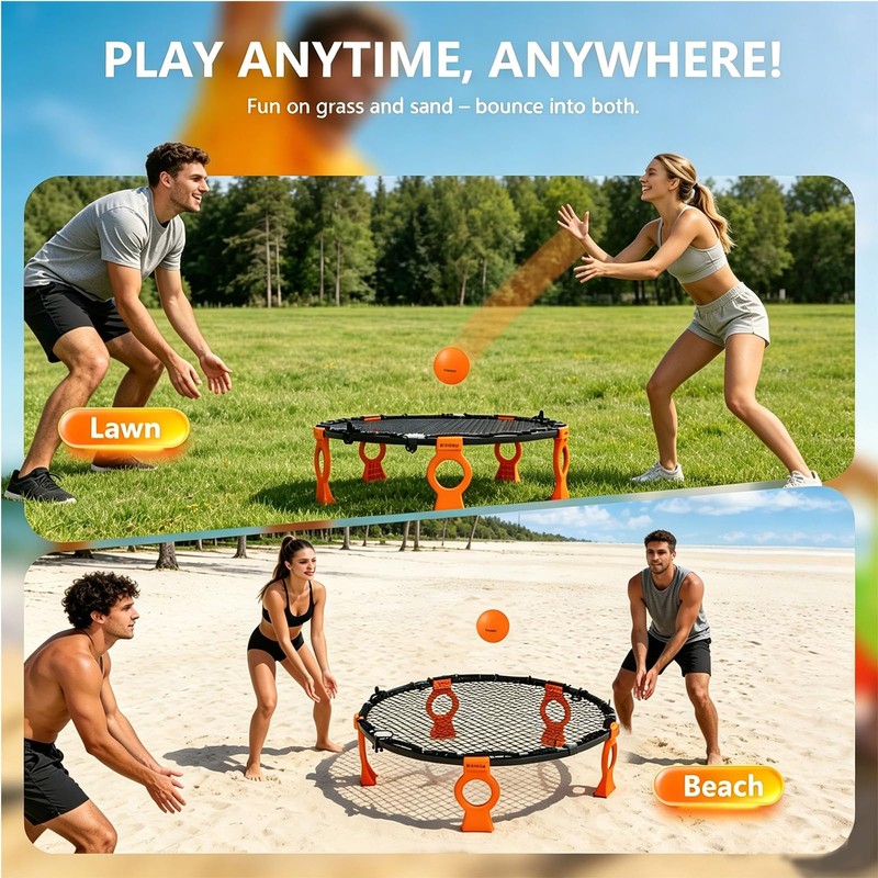 VEXOMIX Foldable Metal Roundnet Game Set for Outdoor Lawn &