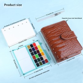 MEI COLOUR Mini Watercolor Paint Set for Adult Artists Beginners, Portable Travel Water Color Paints Kit Contains 24 Colors Watercolors Sketchbook Paper Pen Palette Washer