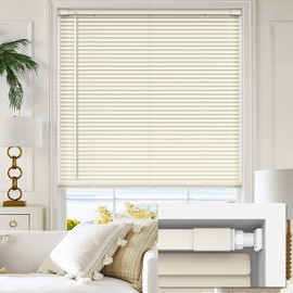LazBlinds No Tools No Drill 1" Vinyl Mini Blinds, Cordless Blinds for Windows, Light Filtering Horizontal Window Blinds & Shades, 24" W x 64" H, Cream