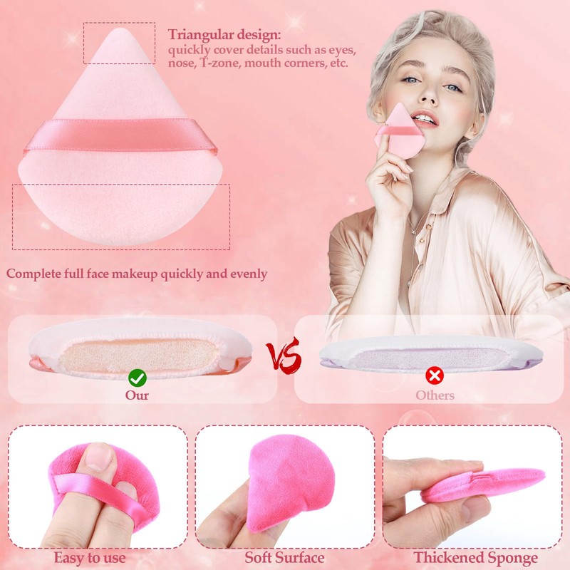 Hebterrka 8 Pieces Triangular Powder Puffs Face Makeup Setting Powder